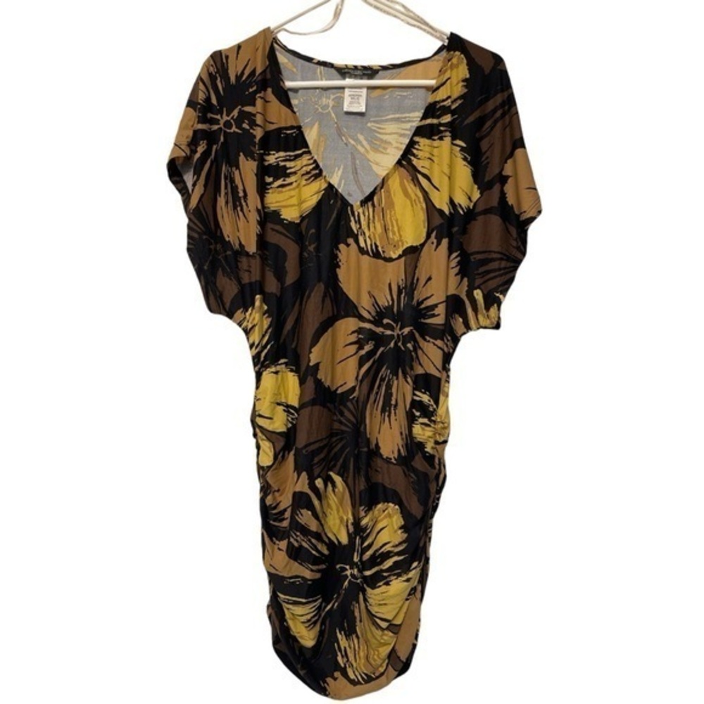 Carmen Marc Valvo Floral Swim Cover Dress Beach Black Brown Tan Size MED EUC